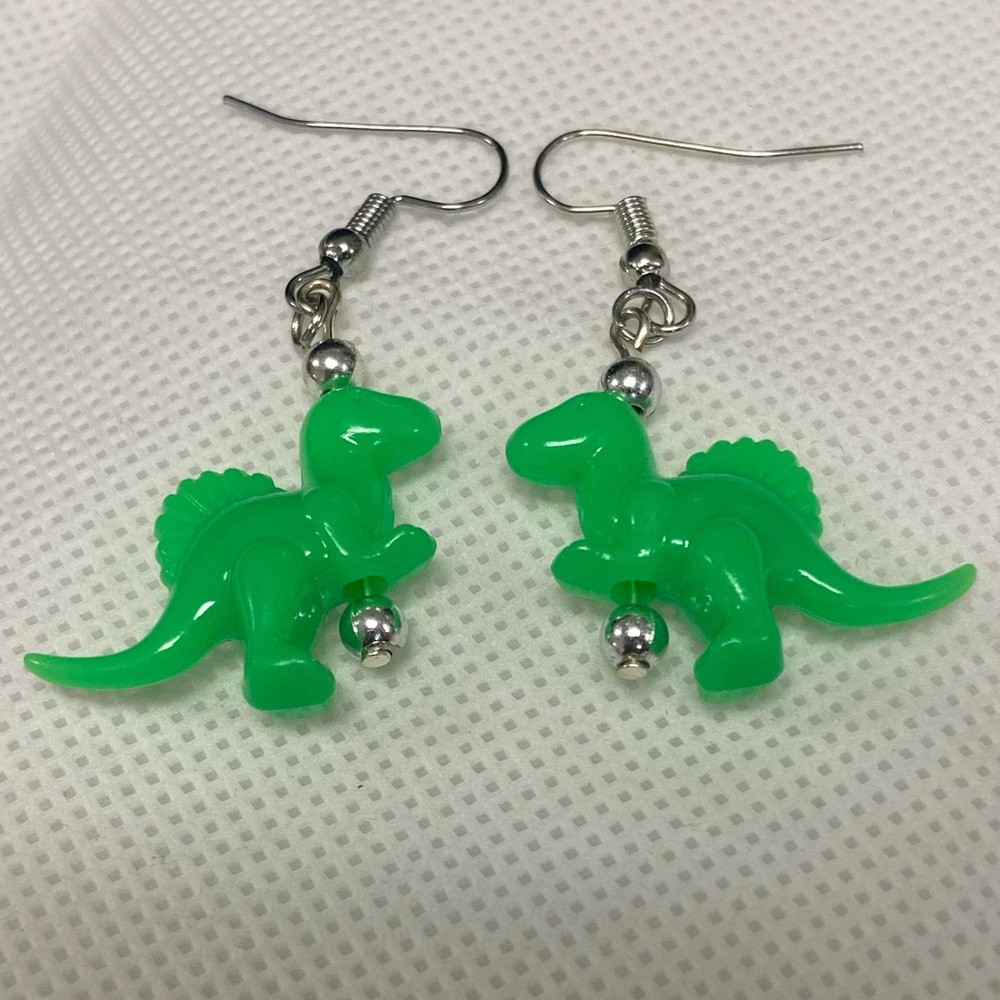 Playful Green Dinosaur Earrings
